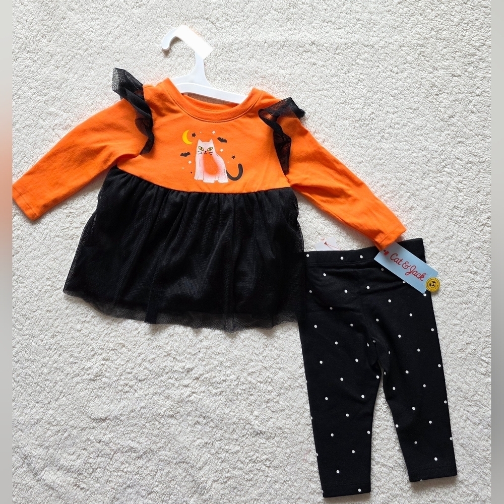 Cat & Jack Toddler Girl Halloween Long Sleeve Cat Bat outfit set 12m 3 4 5t NWT